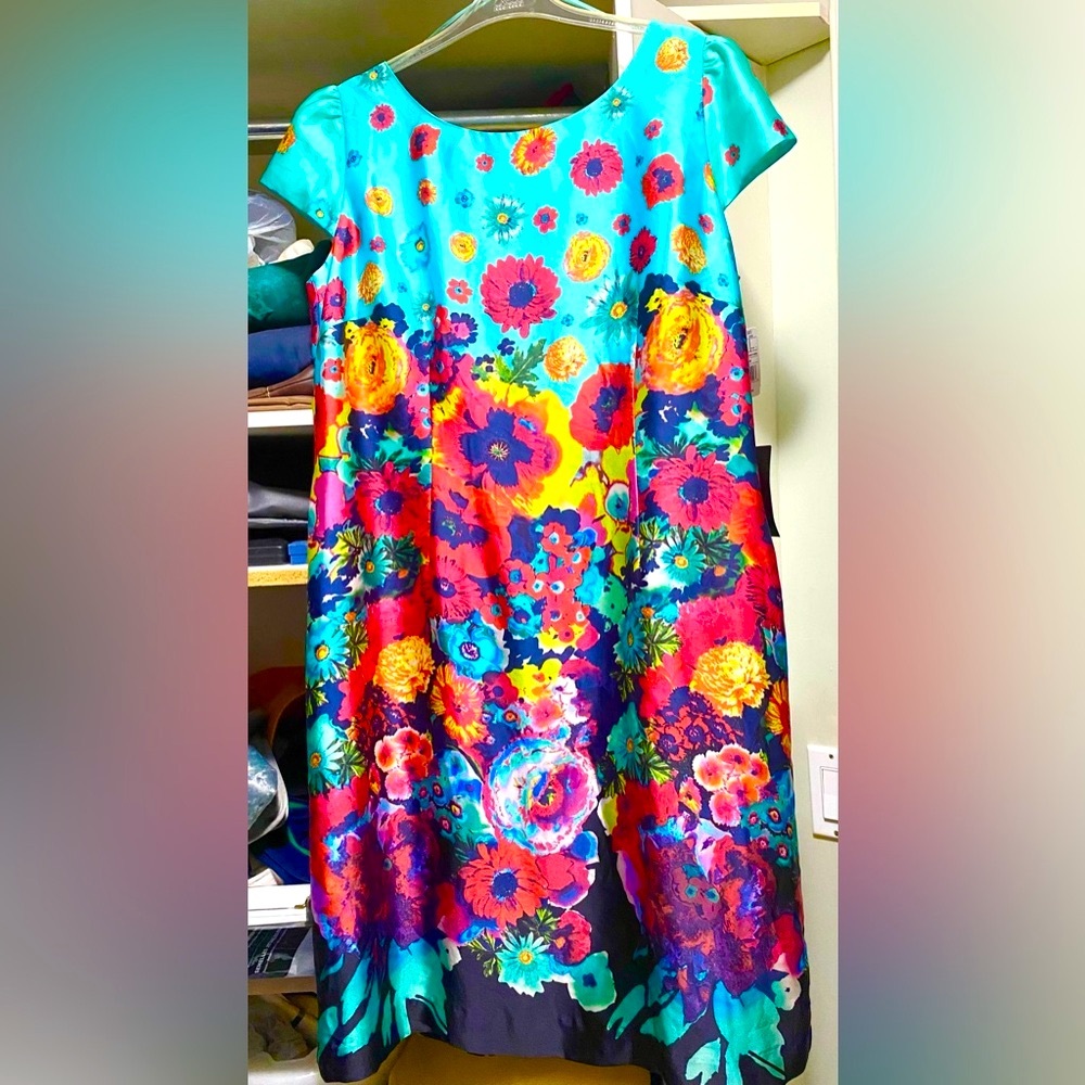NEW SERRANI Of Italy Turquoise Floral Silk Dress